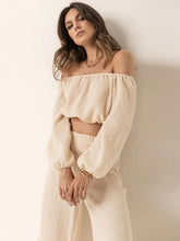 Load image into Gallery viewer, Off Shoulder Long Sleeve Top and Pants Set