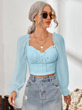 Load image into Gallery viewer, Mesh Sweetheart Neck Flounce Sleeve Top