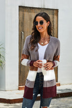 Load image into Gallery viewer, Color Block Open Front Ribbed Cuff Cardigan with Pockets