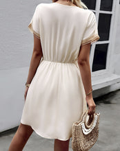 Load image into Gallery viewer, Contrast V-Neck Tassel Tie Dress