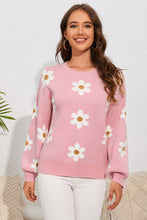 Load image into Gallery viewer, Flower Round Neck Dropped Shoulder Sweater