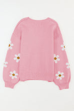 Load image into Gallery viewer, Flower Round Neck Dropped Shoulder Sweater
