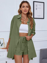 Load image into Gallery viewer, Dropped Shoulder Button Up Shirt and Shorts Set