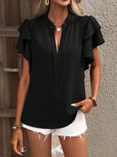 Load image into Gallery viewer, Ruffled Notched Short Sleeve Blouse