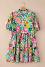 Load image into Gallery viewer, Printed Collared Neck Puff Sleeve Mini Dress