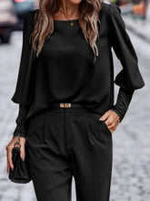 Load image into Gallery viewer, Decorative Button Round Neck Long Sleeve Blouse