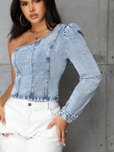 Load image into Gallery viewer, One Shoulder Long Sleeve Denim Top