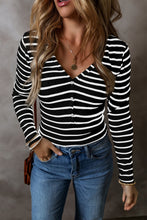 Load image into Gallery viewer, Striped V-Neck Long Sleeve Top