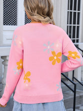 Load image into Gallery viewer, Angel Wings Flower Round Neck Dropped Shoulder Sweater