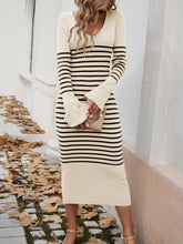 Load image into Gallery viewer, Striped V-Neck Long Sleeve Sweater Dress