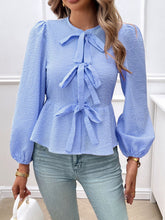 Load image into Gallery viewer, Devine Tied Round Neck Long Sleeve Blouse
