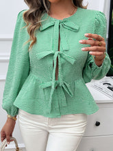 Load image into Gallery viewer, Devine Tied Round Neck Long Sleeve Blouse
