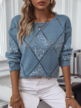 Load image into Gallery viewer, Openwork Round Neck Long Sleeve Knit Top