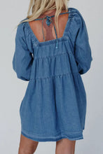 Load image into Gallery viewer, Tied Square Neck Long Sleeve Denim Dress with Pockets