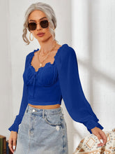 Load image into Gallery viewer, Mesh Sweetheart Neck Flounce Sleeve Top