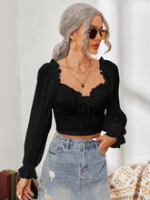Load image into Gallery viewer, Mesh Sweetheart Neck Flounce Sleeve Top