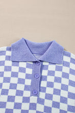 Load image into Gallery viewer, Plus Size Checkered Collared Neck Long Sleeve Sweater