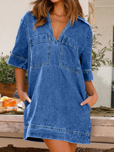 Load image into Gallery viewer, Johnny Collar Half Sleeve Denim Dress