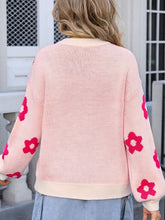 Load image into Gallery viewer, Angel Wings Flower Round Neck Dropped Shoulder Sweater
