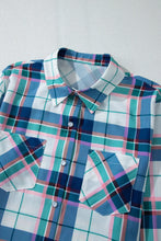 Load image into Gallery viewer, Plaid Snap Down Long Sleeve Top and Shorts Lounge Set