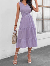 Load image into Gallery viewer, Striped Johnny Collar Sleeveless Midi Dress
