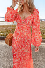 Load image into Gallery viewer, Printed V-Neck Long Sleeve Midi Dress