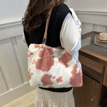 Load image into Gallery viewer, Cow Print Furry Tote Bag
