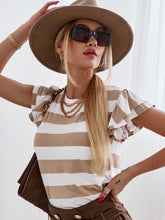 Load image into Gallery viewer, Full Size Striped Round Neck Cap Sleeve T-Shirt
