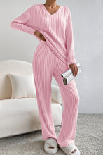 Load image into Gallery viewer, Ribbed V-Neck Top and Pants Lounge Set