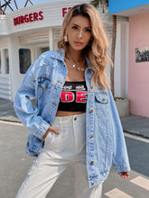 Load image into Gallery viewer, Distressed Button Up Long Sleeve Denim Top