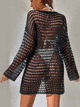 Load image into Gallery viewer, Openwork Boat Neck Long Sleeve Cover-Up