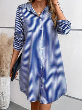 Load image into Gallery viewer, Striped Button Up Long Sleeve Mini Shirt Dress