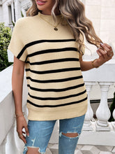 Load image into Gallery viewer, Striped Mock Neck Short Sleeve Sweater