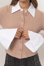 Load image into Gallery viewer, HYFVE Collared Contrast Button Down Crop Knit Cardigan