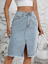 Load image into Gallery viewer, Raw Hem Slit Denim Skirt