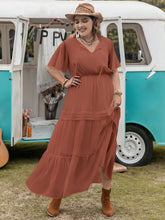 Load image into Gallery viewer, Plus Size Tie Neck Flutter Sleeve Midi Dress