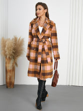 Load image into Gallery viewer, Tied Plaid Collared Neck Coat