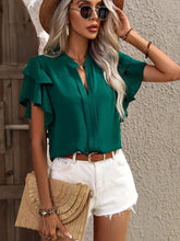 Load image into Gallery viewer, Ruffled Notched Short Sleeve Blouse
