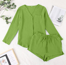 Load image into Gallery viewer, Notched Long Sleeve Top and Shorts Set