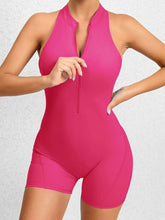 Load image into Gallery viewer, Cutout Ruched Half Zip Active Romper
