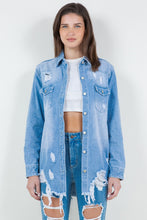 Load image into Gallery viewer, American Bazi Raw Hem Distressed Long Sleeve Denim Jacket