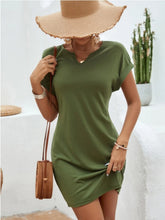 Load image into Gallery viewer, Notched Short Sleeve Mini Tee Dress