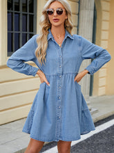 Load image into Gallery viewer, Tiered Button Up Long Sleeve Denim Dress