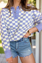 Load image into Gallery viewer, Plus Size Checkered Collared Neck Long Sleeve Sweater