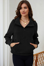 Load image into Gallery viewer, Zip-Up Collared Neck Raglan Sleeve Blouse