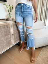 Load image into Gallery viewer, Distressed Raw Hem Jeans with Pockets