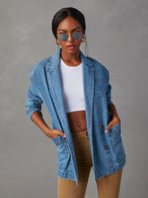 Load image into Gallery viewer, Collared Neck Long Sleeve Denim Jacket