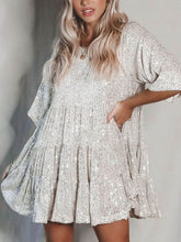 Load image into Gallery viewer, Full Size Sequin Round Neck Half Sleeve Mini Dress