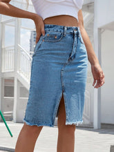 Load image into Gallery viewer, Raw Hem Slit Denim Skirt