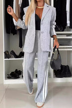 Load image into Gallery viewer, Full Size Contrast Lapel Collar Top and Pants Set
